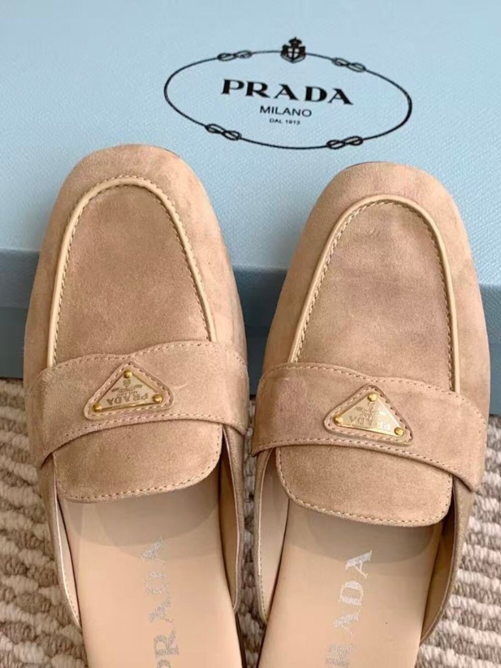 Prada Beige Suede Mule Loafers Size 40